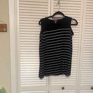 Vince Camuto Black and White Striped Cold Shoulder Blouse